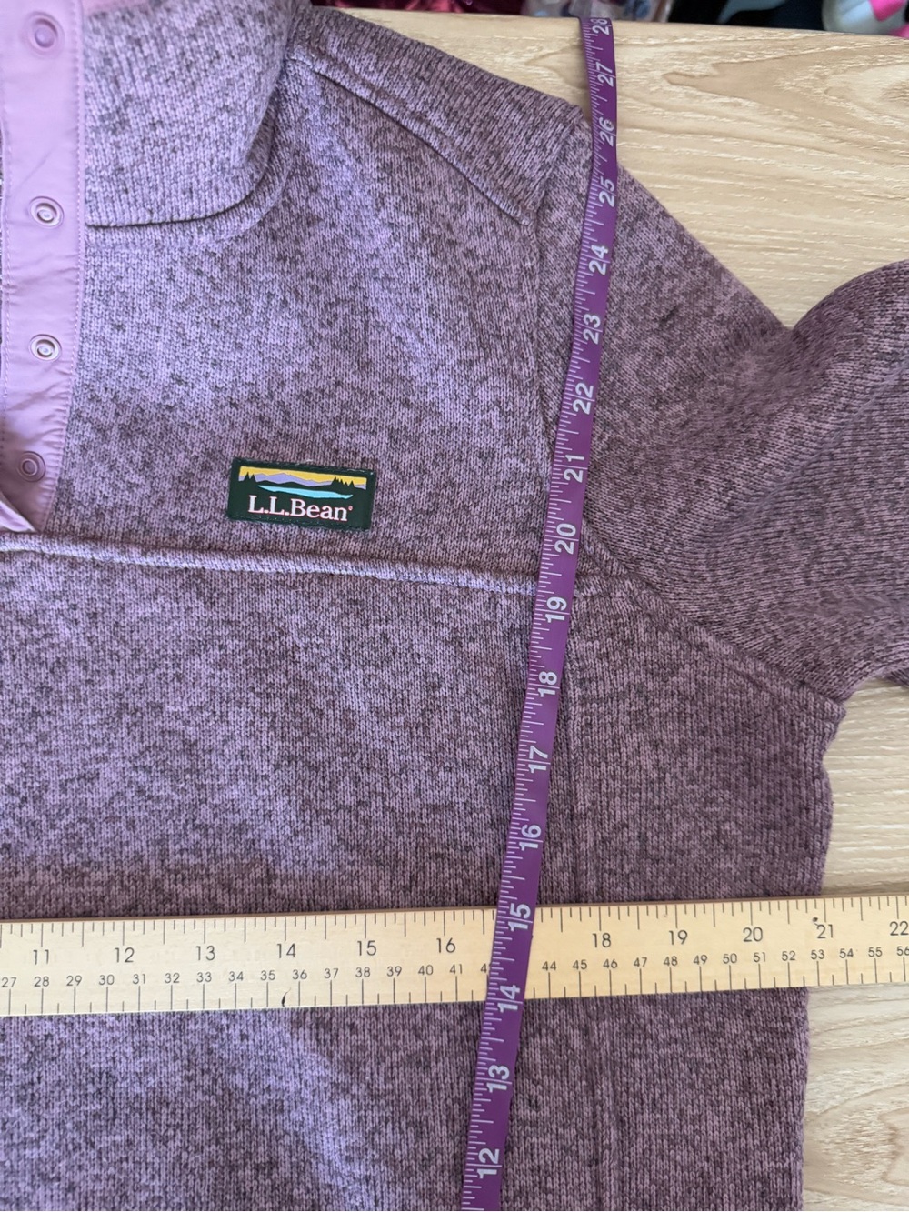 L.L.Bean Large Sweater Fleece Pullover Washed Orchid Outdoor Travel Hike - Picture 7 of 8